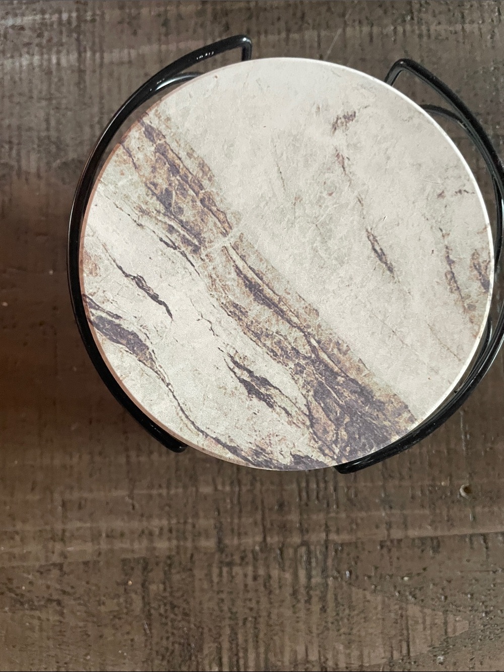 Round Marble-Pattern Coaster Set- Cream and Brown